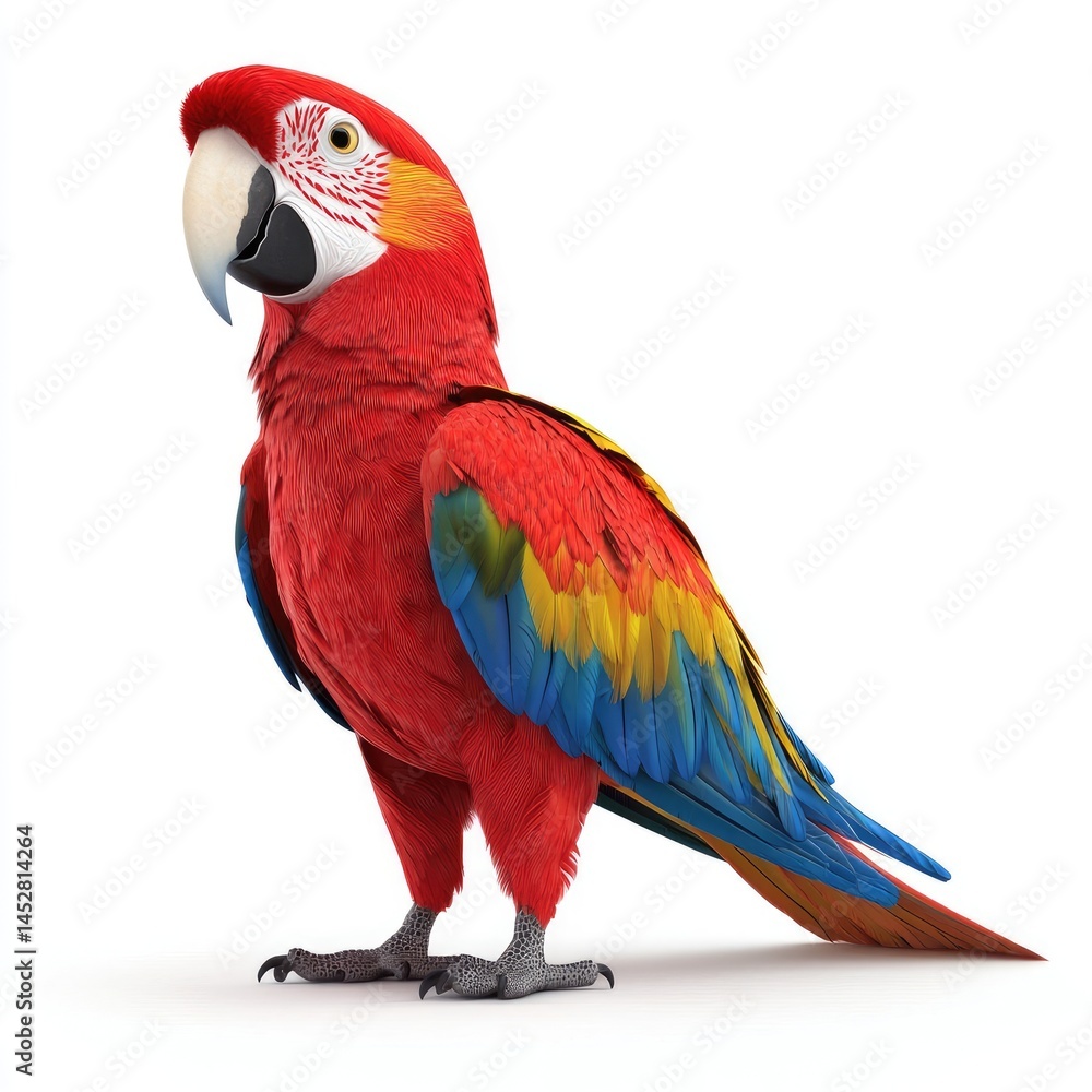 Naklejka premium Vibrant scarlet macaw, a striking tropical bird.