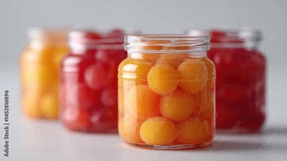 glass jars filled with preserved fruits and vegetables showcasing vibrant colors against white background glass jars filled with preserved fruits and vegetables showcasing vibrant colors against white background