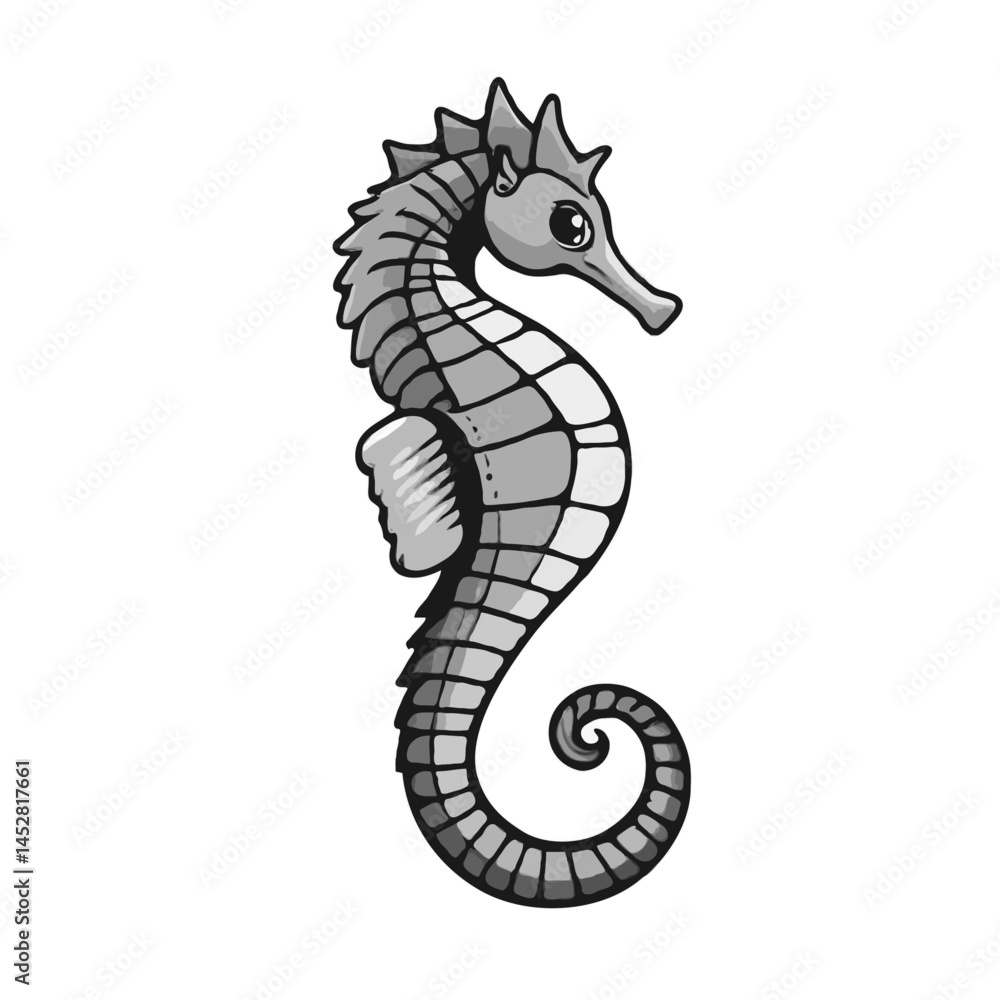 Fototapeta premium Simple, Contoured Grayscale Seahorse 