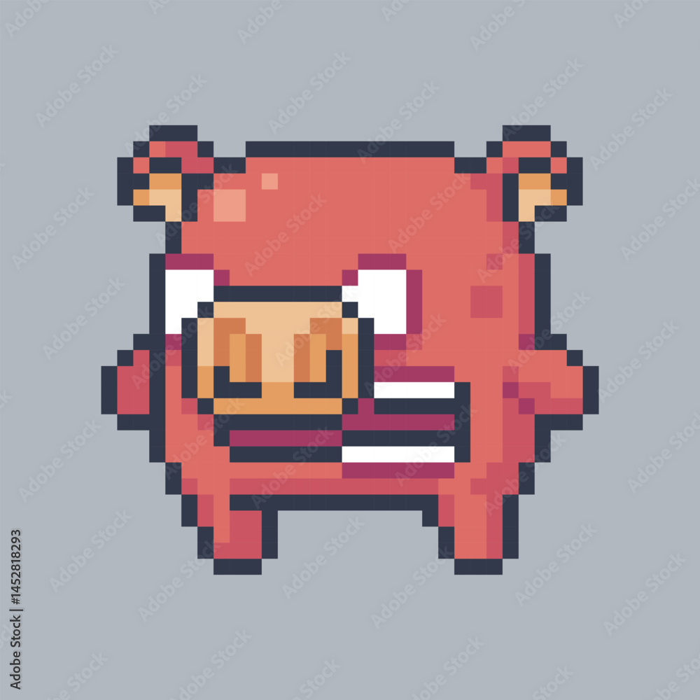 Fototapeta premium angry red pig monster in pixel art style with isolated background