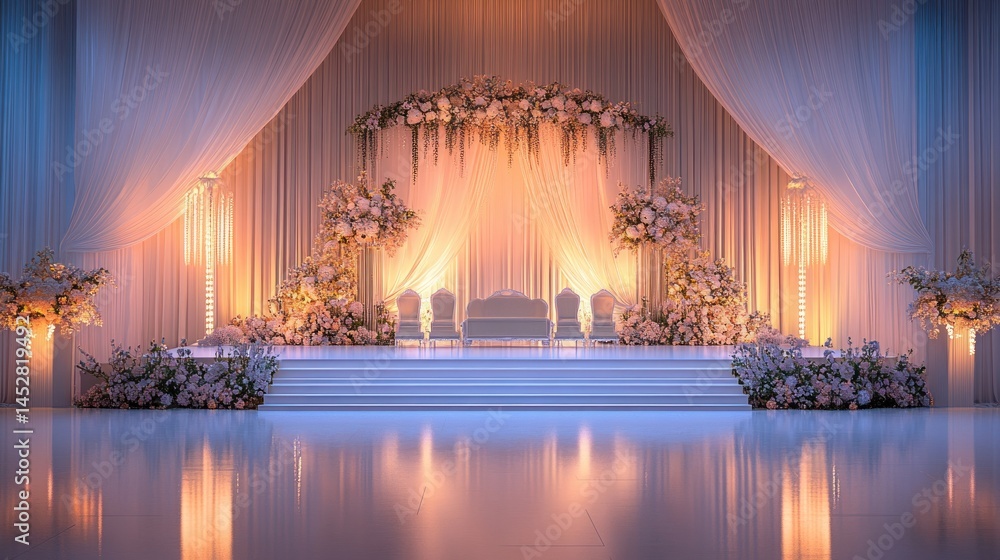Obraz premium Elegant stage decor with flowers and lighting