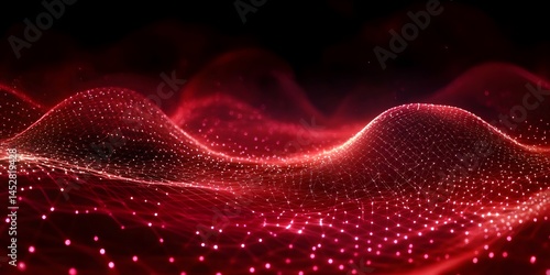 Abstract Red Wave: A captivating image of flowing, abstract red waves, crafted from countless illuminated particles, creating a dynamic and textured landscape. This evokes energy and sophistication.