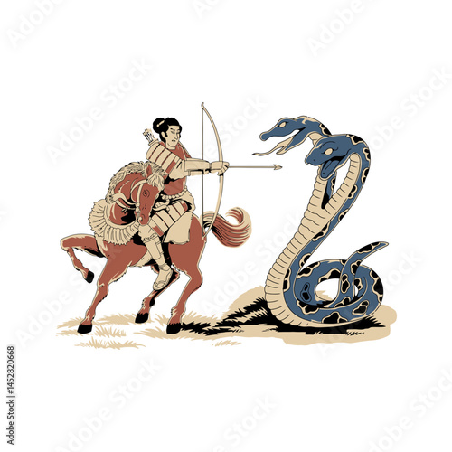 Samurai Archer Defeats a Double-Headed Serpent