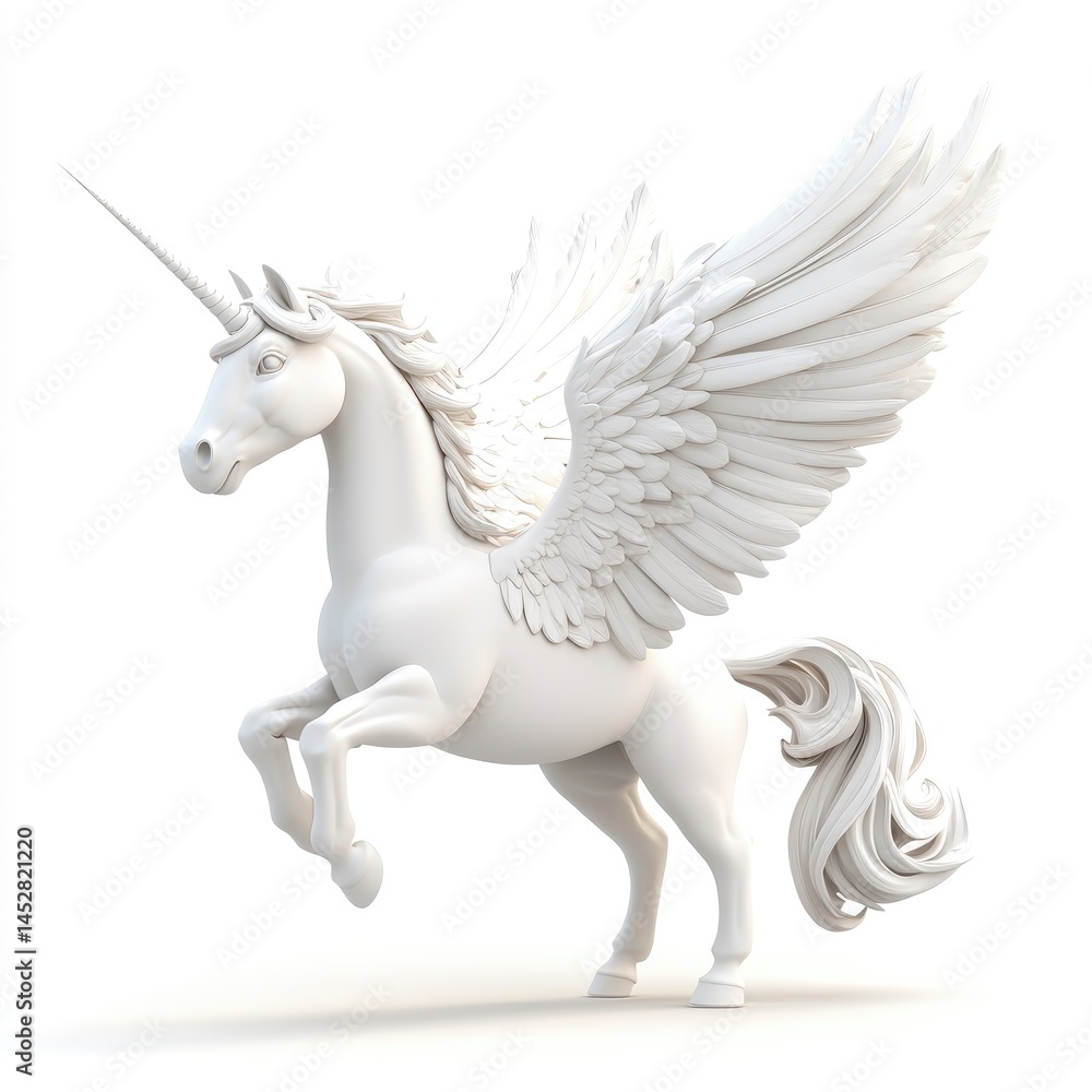 White winged unicorn in a dynamic pose. White winged unicorn in a dynamic pose.