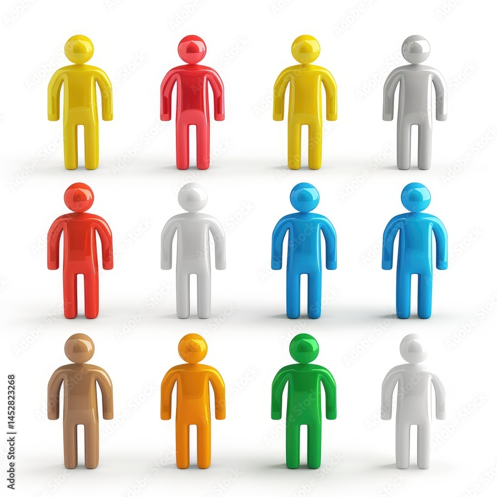 Colorful figures in a grid pattern of twelve. Colorful figures in a grid pattern of twelve.