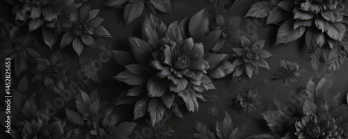 Intricate charcoal floral wallpaper, abstract botanical design , modern, texture