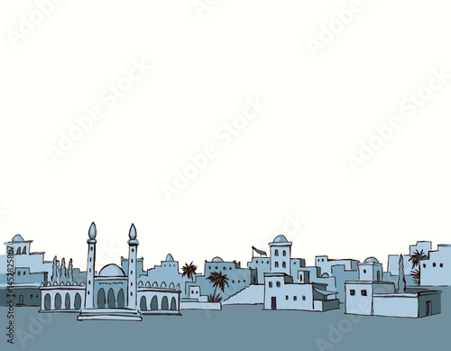 Old Arabic city. Vector drawing