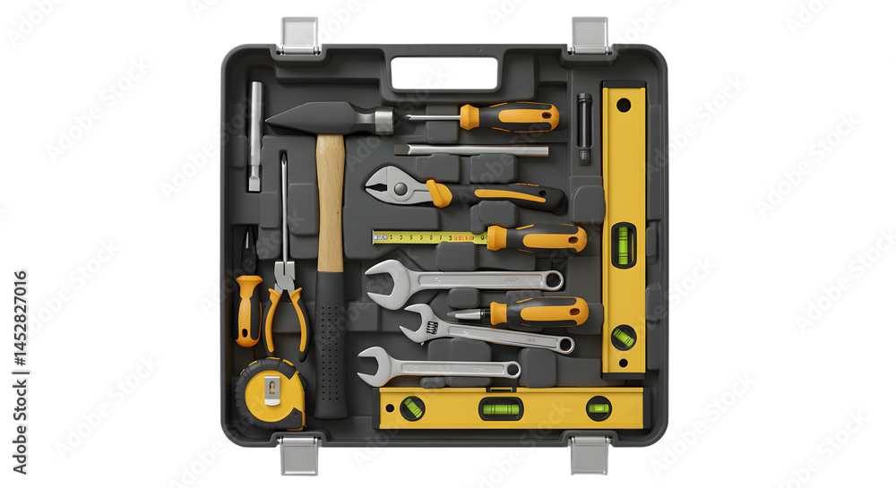 Fototapeta premium Assorted hand tools in organized toolbox