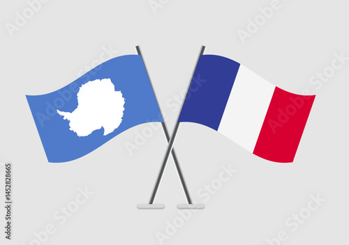 Antarctica and France vector flags artwork with geometric balance