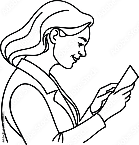 Outline Illustration Of A Woman Reading A Document Minimalist And Clean Style