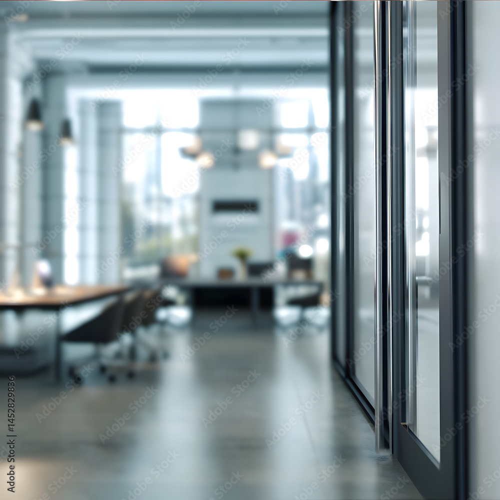 Dynamic office space with blurred door modern design bright environment professional atmosphere Dynamic office space with blurred door modern design bright environment professional atmosphere
