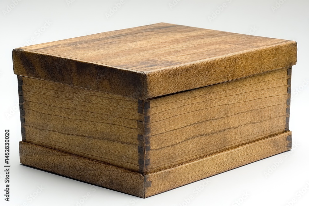 A rectangular wooden box with a fitting lid on a surface A rectangular wooden box with a fitting lid on a surface