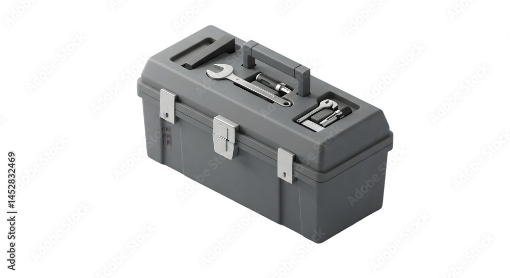 Gray toolbox with tool illustration Gray toolbox with tool illustration
