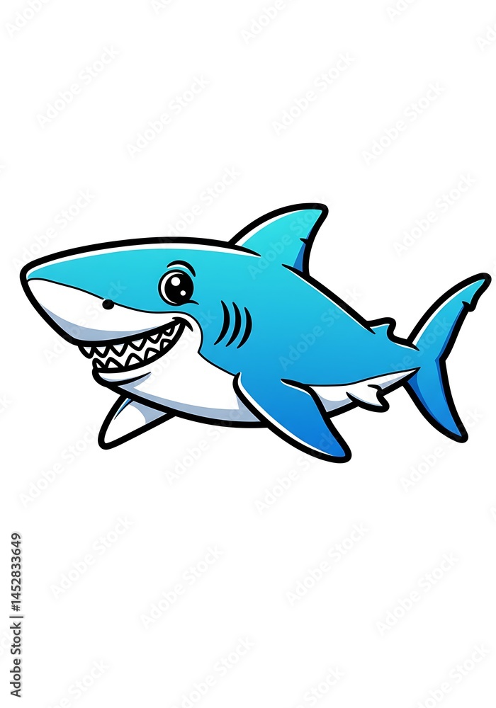 Fototapeta premium Happy Cartoon Shark: Blue Delight AI Generated