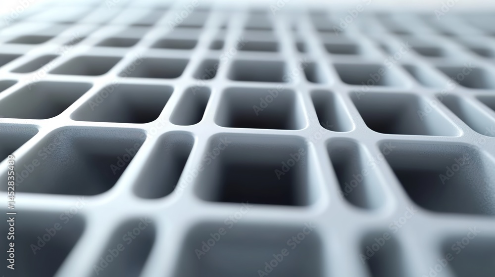 Fototapeta premium Close-up of a light-gray grid structure with square-shaped cells.