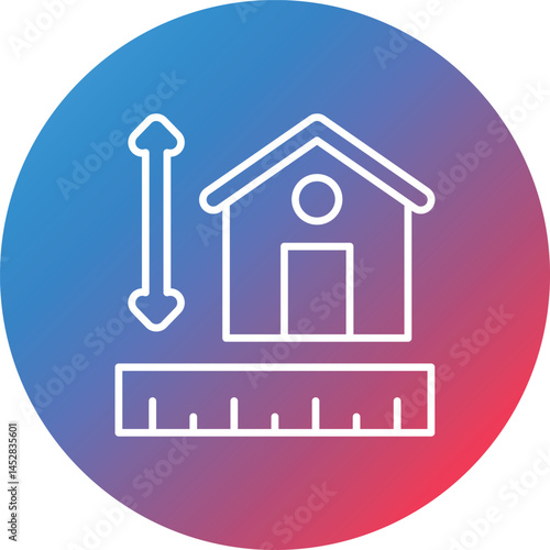 House Measurement Line Gradient Circle Background Icon