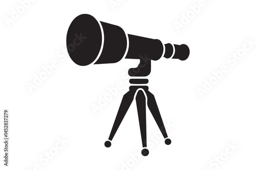 Silhouette of Telescope on Tripod Astronomy and Stargazing Icon Art