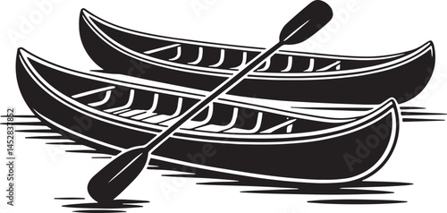 Canoes With Paddle Illustration On Water