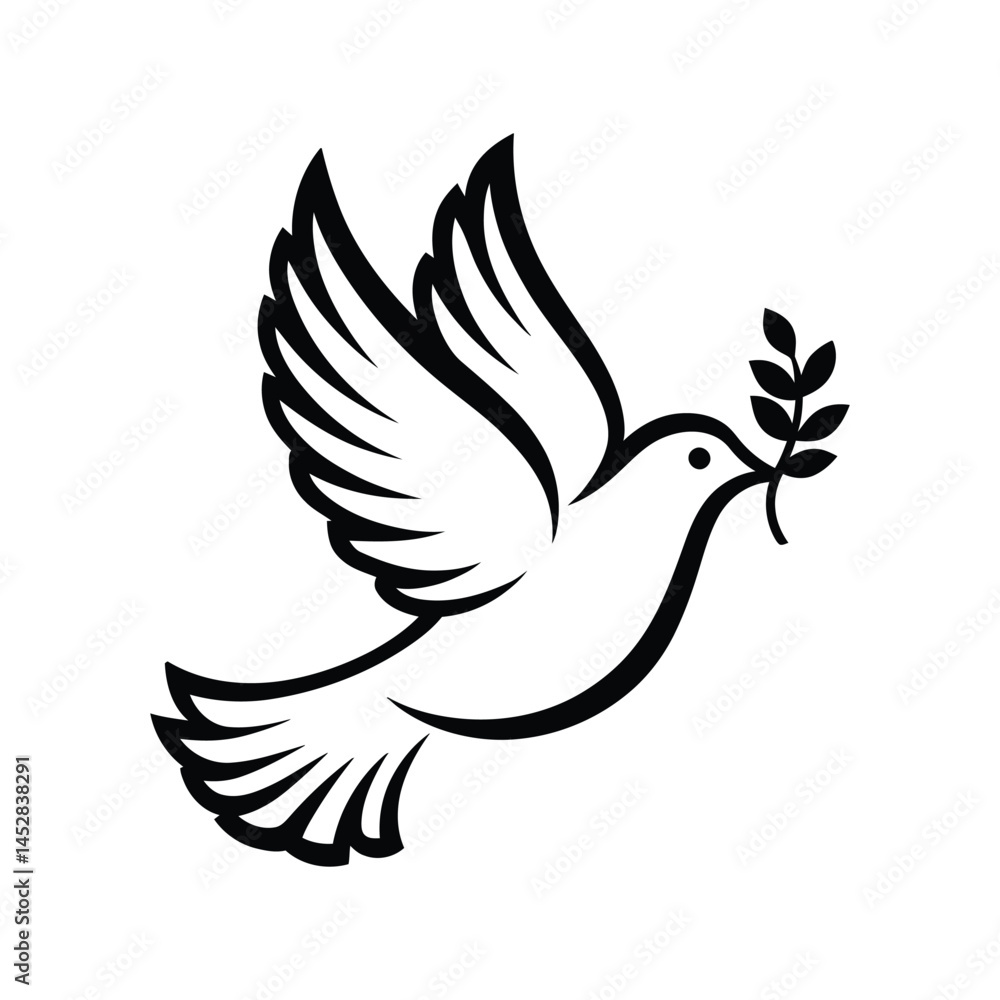 Fototapeta premium Peace Dove llustration of Flying Dove with Olive Branch, Symbol of Peace, Hope, Love, and Freedom, Suitable for Humanitarian and Religious Themes