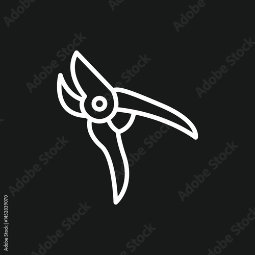 White Outline Icon of Pruning Shears on Black Background Gardening Tool, Plant Care, and Horticulture Symbol