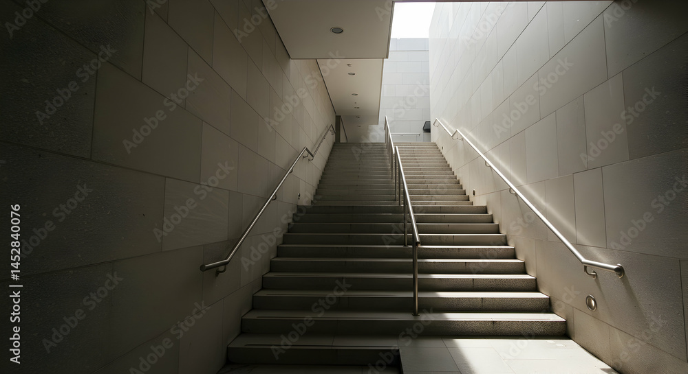 Obraz premium Modern Staircase in Elegant Architectural Space with Natural Light