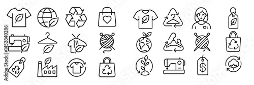 Symbols representing sustainability and eco-friendly practices in clothing and recycling initiatives featuring diverse recycling icons