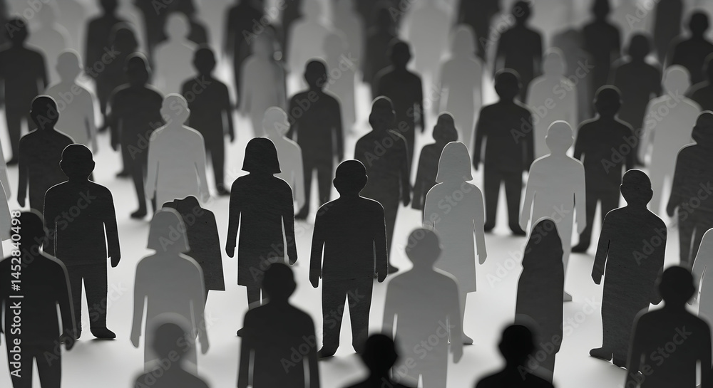 Obraz premium Diverse Group of Silhouetted Paper Cutouts Representing Community Unity
