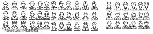 Illustration of various professions represented by simple line art icons in a grid layout on a white background