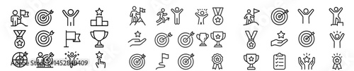Diverse icons representing achievement and success in various activities and sports displayed in a linear arrangement