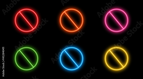 vibrant neon no entry signs in multi colors icon vector, with diagonal slash for prohibition, restriction, warning signs, ban, danger, no, not allowed