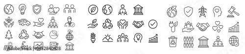 Icons representing sustainability, community, and environment in a monochrome design for educational purposes