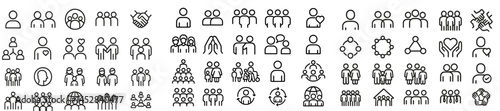 Collection of simple line icons representing various social interactions and community themes for design purposes