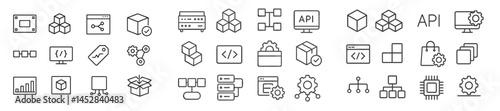 Various line icons representing technology and software development components on a white background