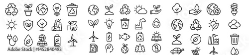 Icons representing environmental sustainability and eco-friendly practices in a modern design layout