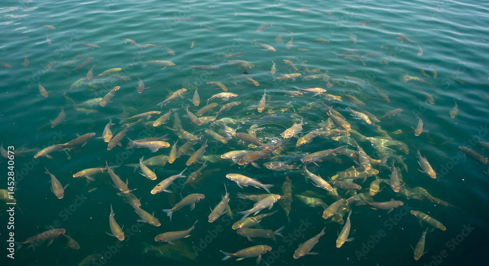 School of Fish Swimming in Clear Water Creating Circular Patterns