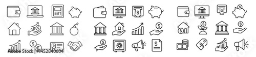 Financial icons representing various aspects of banking, investment, and savings in a modern digital style
