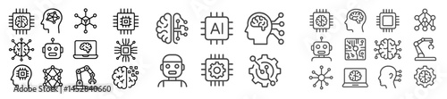 Exploring the concepts of artificial intelligence and machine learning through various icons and illustrations in a modern digital style