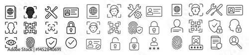 Collection of security and identification icons representing technology and privacy-related concepts in a modern style