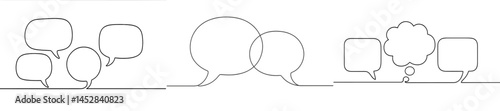 Abstract line art depicting diverse communication styles with speech bubbles in various arrangements during a creative design session