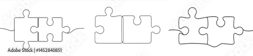 Creative line art illustration showing the connection of puzzle pieces on a white background