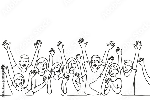 Celebration with enthusiastic crowd raising hands in joyful expression at a social event