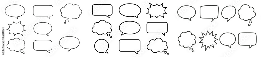 Fototapeta premium Variety of speech and thought bubbles in different shapes and sizes for creative expressions and designs