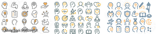 Collection of diverse wellness and mindfulness icons representing mental health and personal growth activities