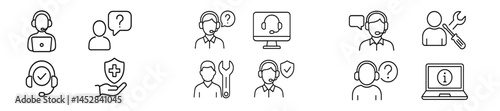 Various customer service icons depicting support, help, and assistance processes in a modern digital environment