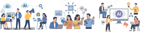 Engaging team discussions and activities related to artificial intelligence in a modern office setting