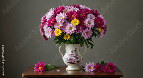 Beautiful Floral Arrangement of Pink and Yellow Daisies in Vase