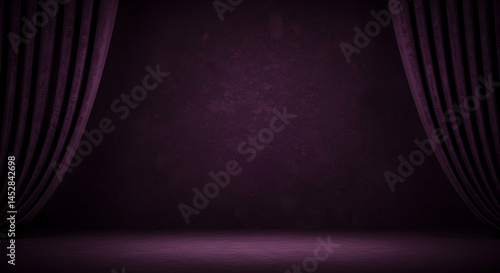 Obraz na płótnie Elegant Purple Backdrop with Draped Curtains for Stage Presentations w salonie