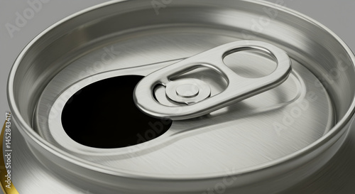 Close-Up of Metal Beverage Can with Open Tab and Silver Finish