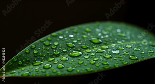 Obraz na płótnie Leaf with Water Drops Close-Up Against Dark Background w salonie