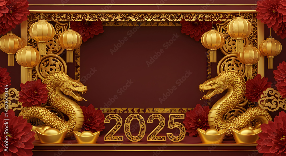 Fototapeta premium Golden Dragon and Lanterns Design for Lunar New Year Celebration